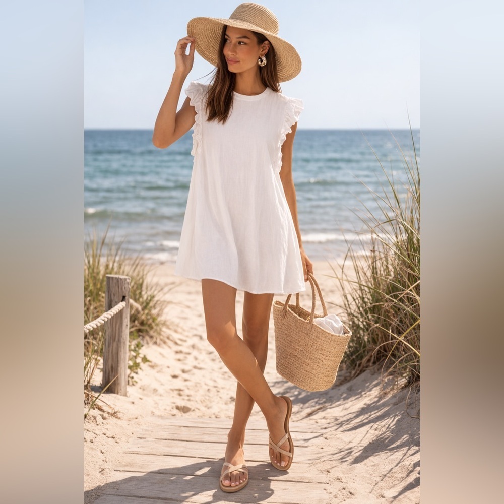 Mod Ref White Linen Blend Dress L